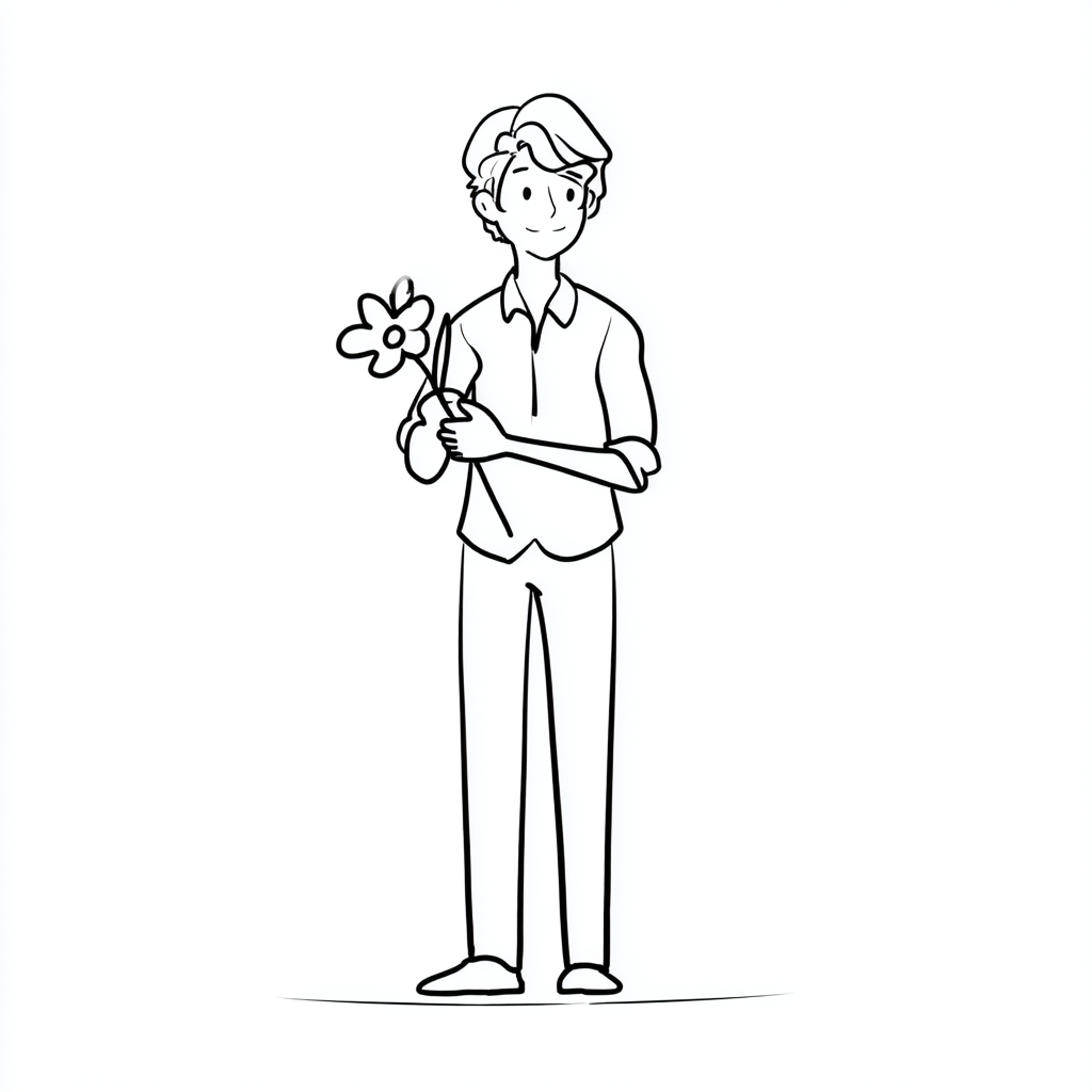 A man holding flowers  花を持つ男