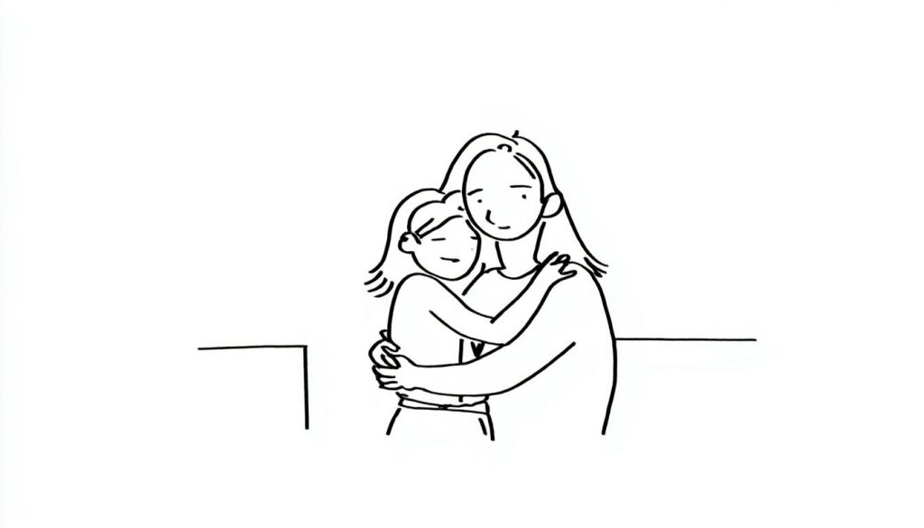 Mother and daughter hugging  抱き合う母と娘